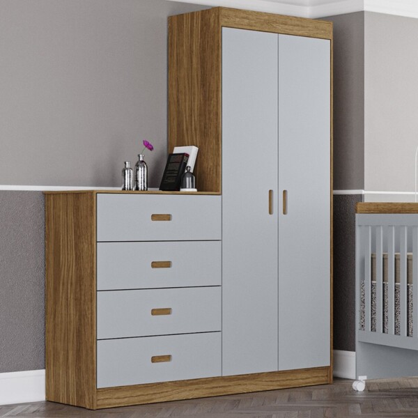 Guarda-roupa Com Cômoda Infantil 02 Portas 04 Gavetas 100% Md