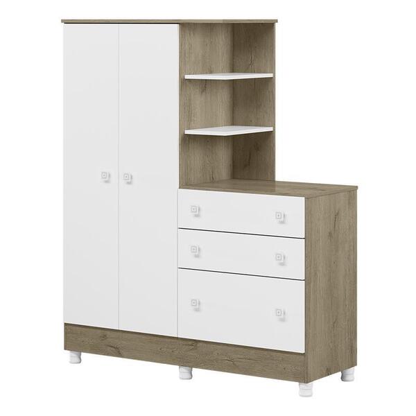 Guarda Roupa Com Cômoda Infantil Doce Sonho 2 Portas E 3 Gave