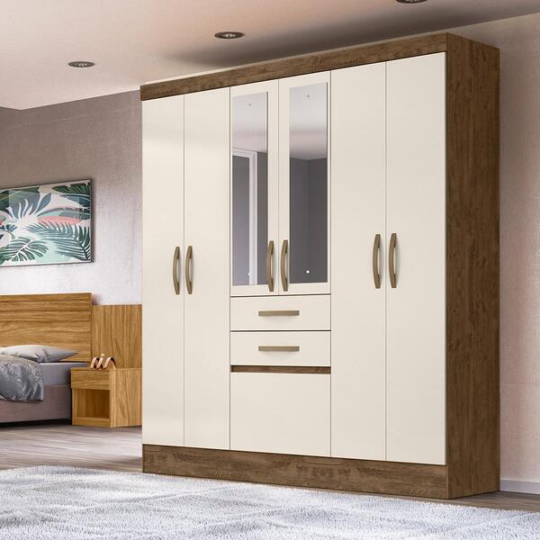 Guarda Roupa Com Espelho 177cm Castanho Baunilha Ming Shop Jm