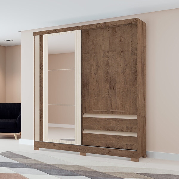 Guarda Roupa Com Espelho 178 Cm 3 Portas 2 Gavetas Condor Fle