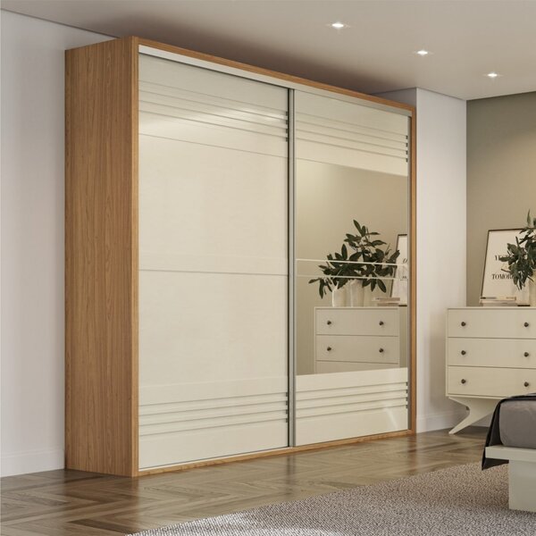 Guarda Roupa Com Espelho 2 Portas De Correr 2 Gavetas 223cm 1