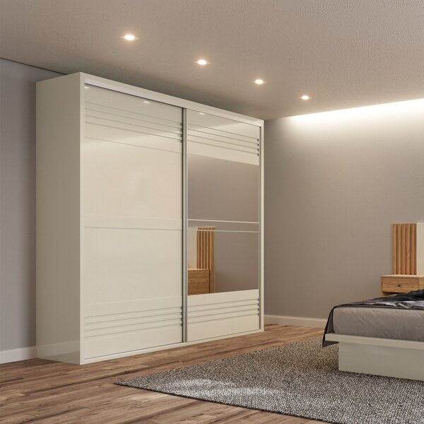 Guarda Roupa Com Espelho 2 Portas De Correr 2 Gavetas 223cm 1