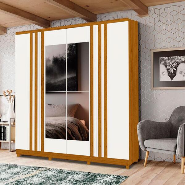 Guarda Roupa Com Espelho 2 Portas Solteiro Naturale Branco Di