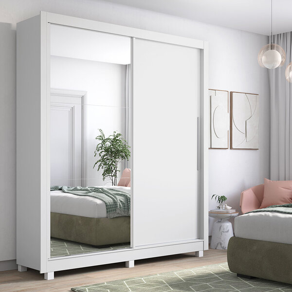 Guarda Roupa Com Espelho 2 Portas Turquesa Branco - Gelius