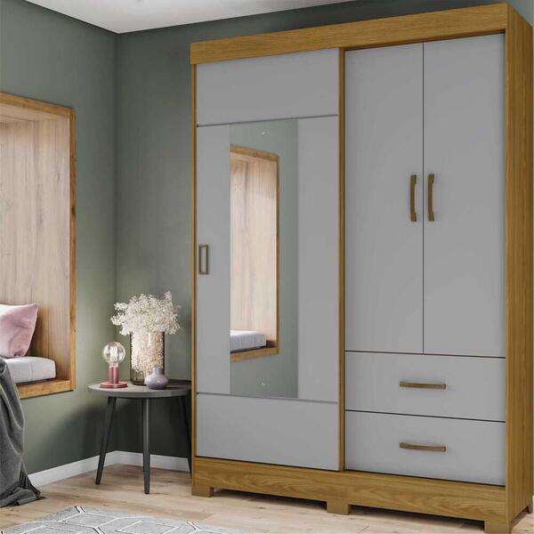 Guarda-roupa Com Espelho 3 Portas 2 Gavetas Madri Multimóveis