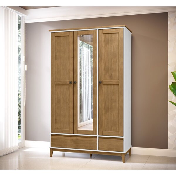 Guarda-roupa Com Espelho 3 Portas 2 Gavetas Prata Branco/frei