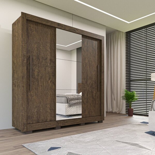 Guarda Roupa Com Espelho 3 Portas 3 Gavetas Cannes Wengue