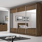 Guarda-roupa Com Espelho 3 Portas De Correr Milano Braúna/off