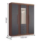 Guarda Roupa Com Espelho 3 Portas Ripado Bari Jatobá Grafite