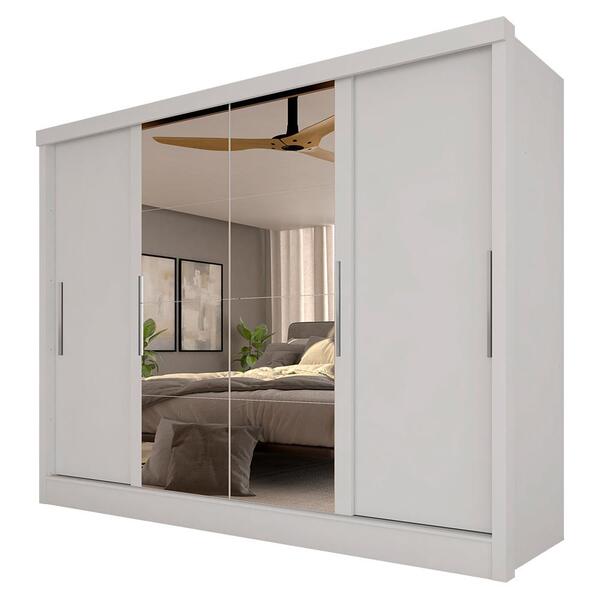 Guarda Roupa Com Espelho 4 Portas De Correr Poliana Branco -