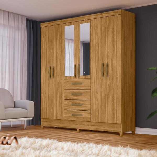 Guarda Roupa Com Espelho 6 Portas 177cm Freijó Dione Shop Jm