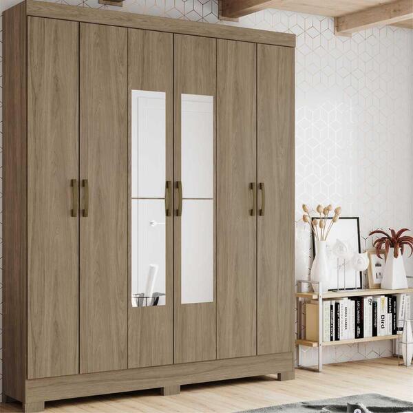 Guarda-roupa Com Espelho 6 Portas 2 Gavetas Londres Cr4018es
