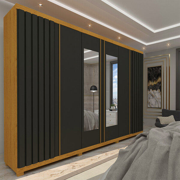 Guarda Roupa Com Espelho 6 Portas Absolut Naturale Grafite Ri