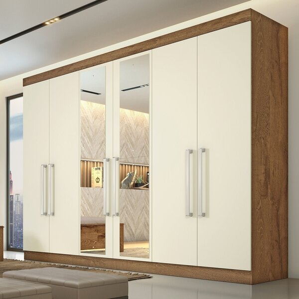 Guarda-roupa Com Espelho 6 Portas E 4 Gavetas Alba  Brauna/of