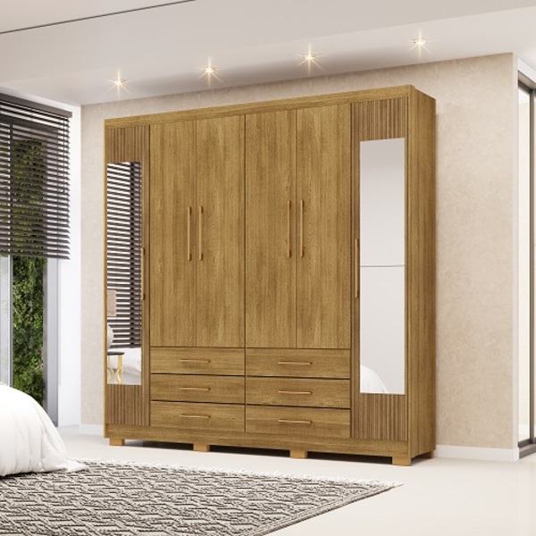 Guarda Roupa Com Espelho Canadá 6 Portas E 6 Gavetas Nature/b