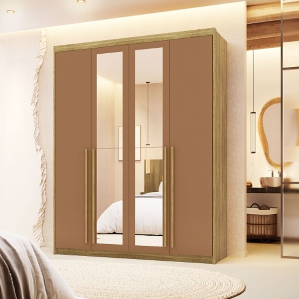 Guarda Roupa Com Espelho Dubai 4 Portas Nature/camarim - Vila