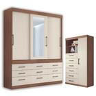 Guarda Roupa Com Espelho E Cômoda 1 Porta Reine Jatobá Areia