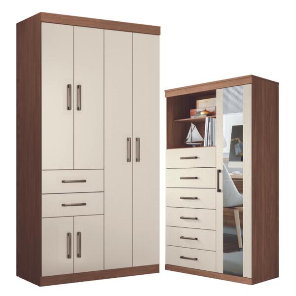 Guarda Roupa Com Espelho E Cômoda Quebec Jatobá Areia