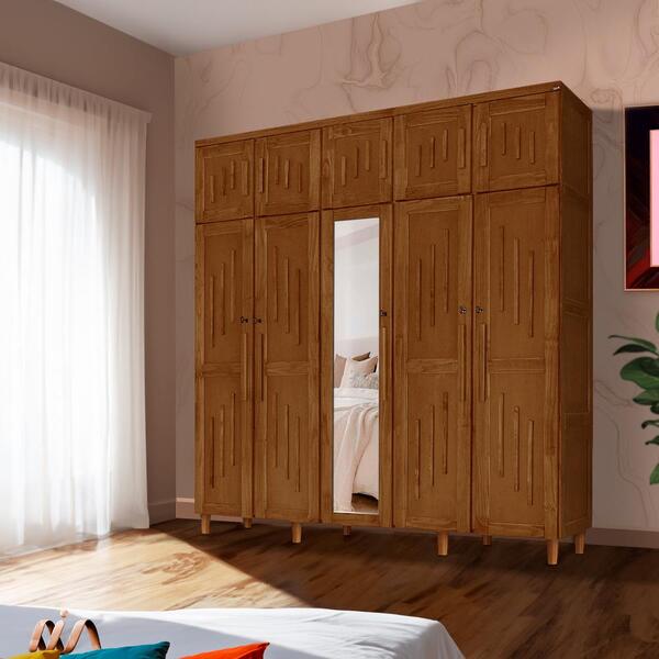 Guarda Roupa Com Espelho E Em Madeira Maciça 10 Portas 2 Gave