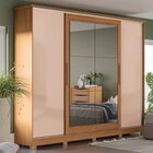 Guarda Roupa Com Espelho E Pés 4 Portas De Correr 4 Gavetas C