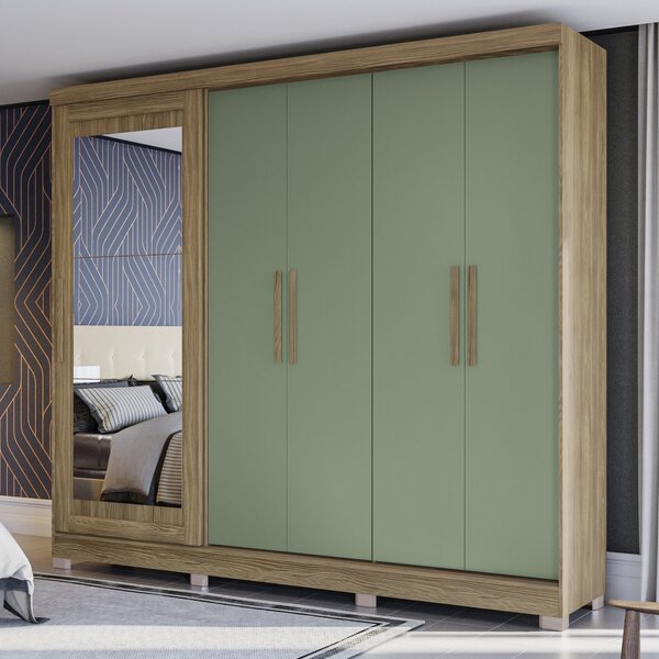 Guarda Roupa Com Espelho E Pés 5 Portas 4 Gavetas  Nogueira/v