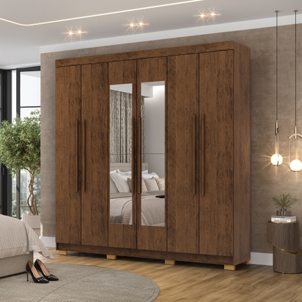 Guarda Roupa Com Espelho Elegance 6 Portas Imbuia Rústico - V