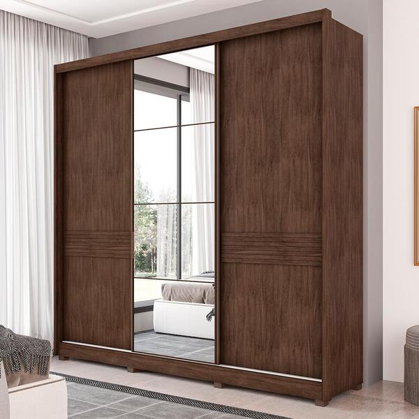 Guarda Roupa Com Espelho Lucha Jacaranda 3 Portas