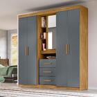 Guarda Roupa Com Espelho No Meio 195cm Freijó Cinza Kara Shop