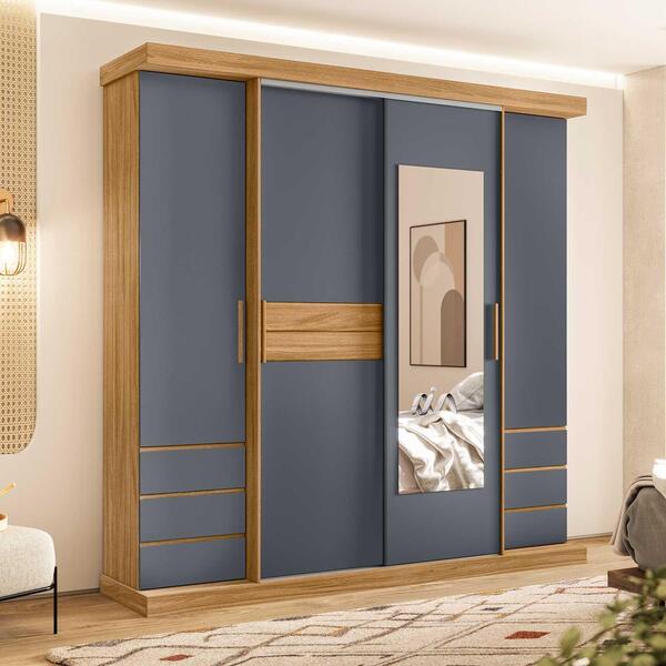 Guarda Roupa Com Espelho Ravena Freijó Cinza Moval 2,19m