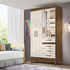 Guarda Roupa Com Espelho Solteiro 4 Portas 4 Gavetas Castanho