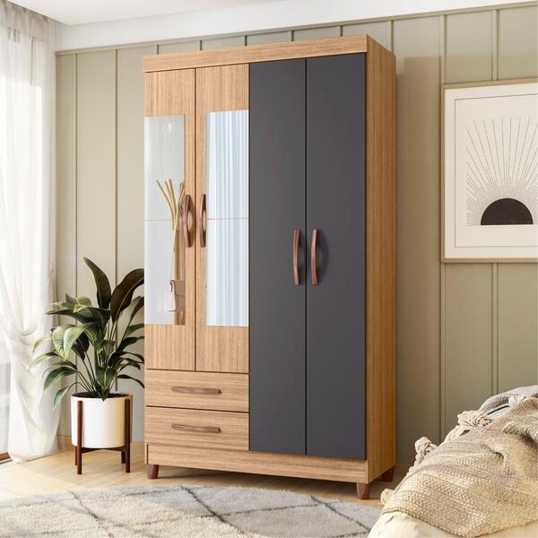 Guarda Roupa Com Espelho Valentina Nature/titanium