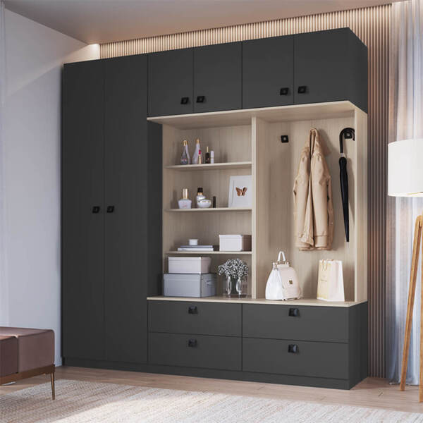 Guarda Roupa Com Organizador E Suporte Grafite E Nature Lilie