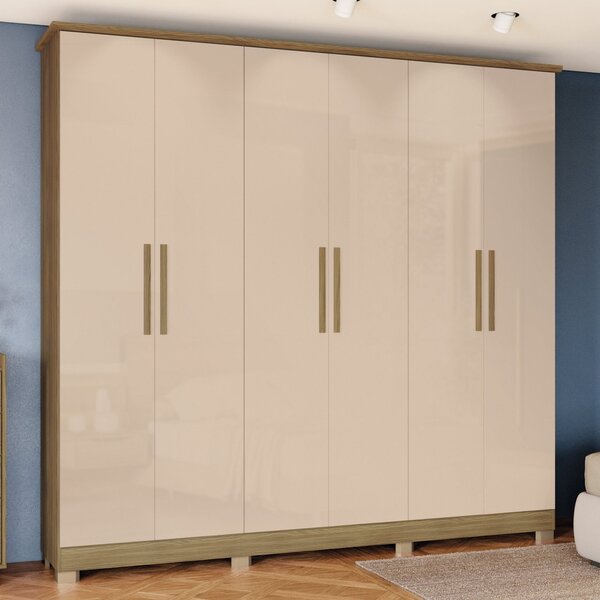 Guarda Roupa Com Pés 6 Portas 4 Gavetas  Nogueira/macadamia