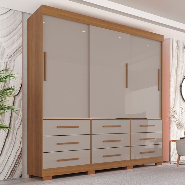 Guarda-roupa Com Pés Casal 3 Portas 9 Gavetas Luana