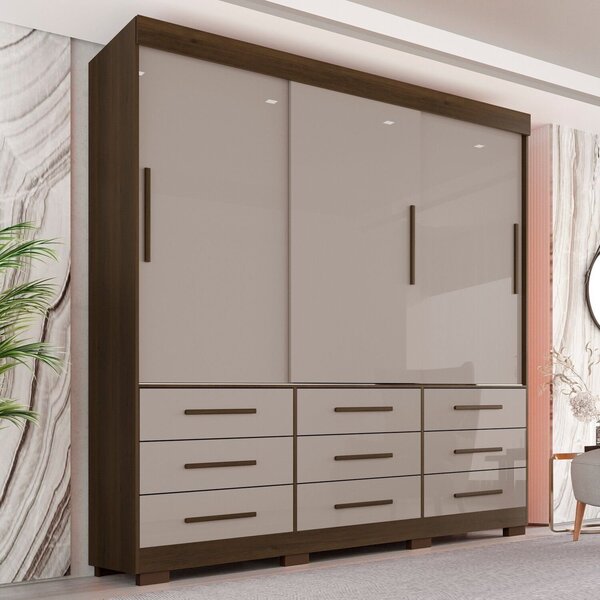 Guarda Roupa Com Pés Casal 3 Portas 9 Gavetas Luana Savana/of