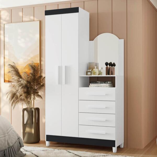 Guarda-roupa Cômoda 4 Gavetas 2 Portas Capri - Branco/titanium