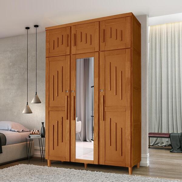 Guarda Roupa Compacto Em Madeira Maciça Com Espelho Imbuia Ma