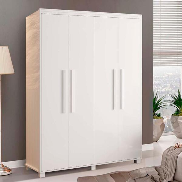 Guarda Roupa Compacto Solteiro 4 Portas 158cm Branco Rhodes S