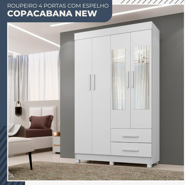 Guarda Roupa Copacabana New 4 Portas 2 Gavetas Com Espelho Be