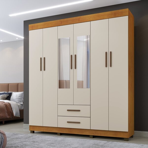 Guarda-roupa Copacabana New 6 Portas Com Espelho Cinamomo/off