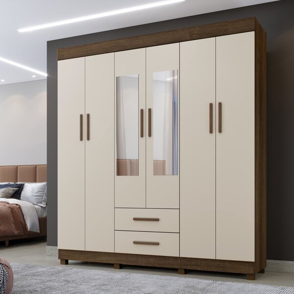 Guarda-roupa Copacabana New 6 Portas Com Espelho Imbuia/off W
