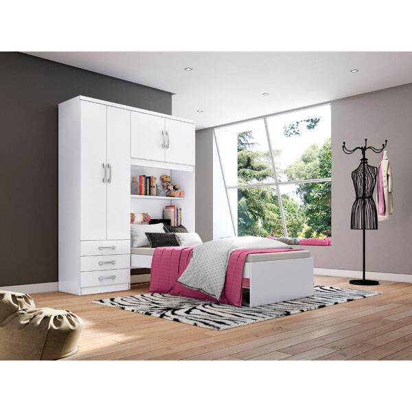 Guarda-roupa Cravo 04 Portas 03 Gavetas Henn - Branco/rosa-chá