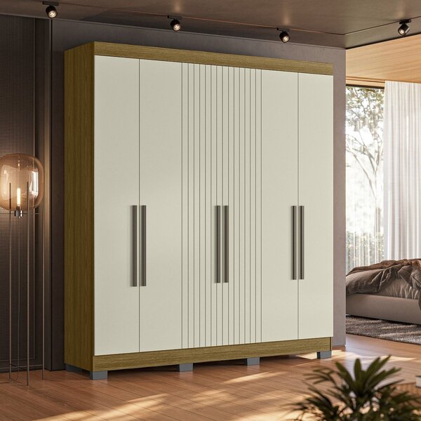 Guarda Roupa Dakota Casal 6 Portas Ripado Freijo/off White