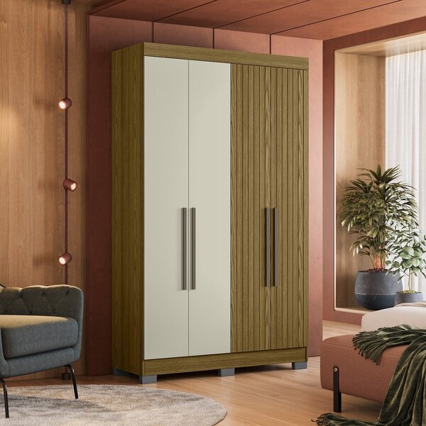 Guarda Roupa Dakota Solteiro Ripado 4 Portas  Freijo/off Whit