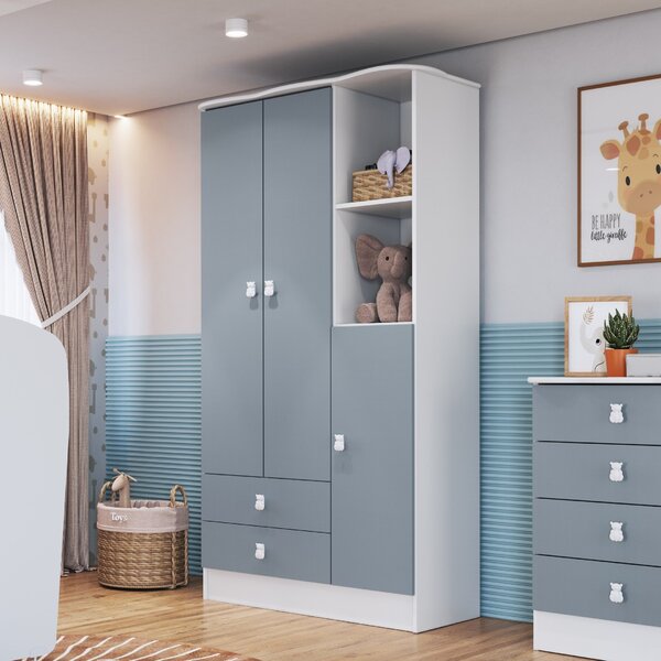 Guarda-roupa De Bebê 3 Portas 2 Gavetas Baby  Azul
