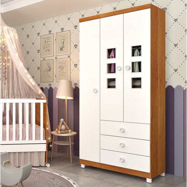 Guarda Roupa De Bebê 3 Portas 3 Gavetas Com Pés Sonic Tcil Mó