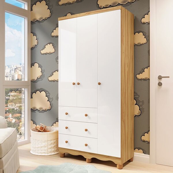 Guarda-roupa De Bebê 3 Portas E 3 Gavetas 100% Mdf Mimo Espre