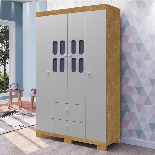 Guarda Roupa De Bebê 4 Portas 2 Gavetas Sophie Nature/cinza