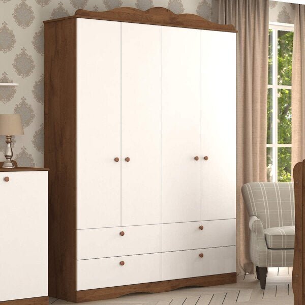 Guarda-roupa De Bebê 4 Portas 4 Gavetas Aquarela Espresso Móv