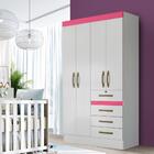 Guarda Roupa De Bebê 4 Portas 4 Gavetas Branco Rosa Flex Seth